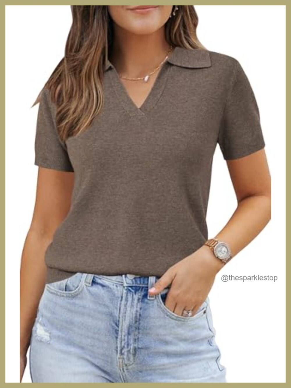 Wool Blend Polo Business Casual Sweater Short Sleeve Pullover